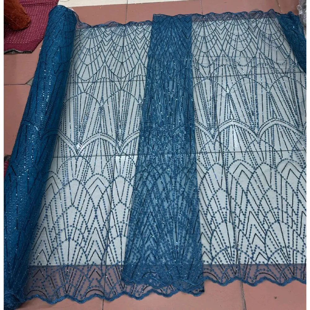 Kain Tulle Payet Spangle - Tille Payet Spangel warna Emerald blue/green, Tile Payet Premium, Brokat Premium, Tile Payet Piramid, Bahan Kebaya Mewah, Tille Spanggel Pyramid
