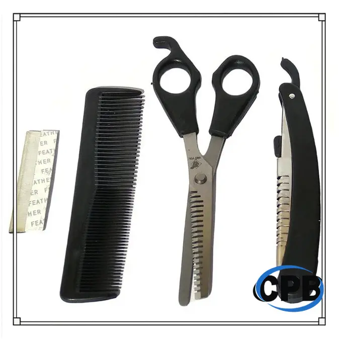 Gunting Sisir Gunting Sasak Gerigi Cheryl Zigzag Shaggy Combi + Scissors unting Rambut Set Pencukur Sisir Silet Tajam Penipis Potong Rambut Gunting Sasak Set 4 Pcs Gunting Potong Rambut Set 4 Pcs Biru