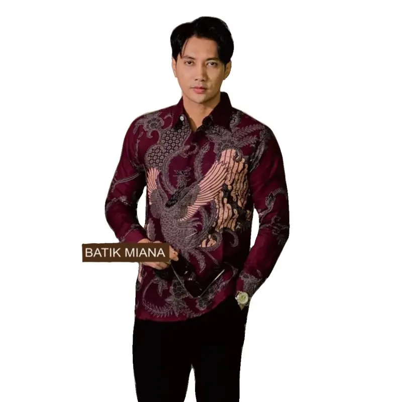 Batik Miana MERAH BURGUNDI Kemeja Batik Pria Bahan DOBY Halus Lapis Furing Keren Outfit Kondangan SLIMFIT.