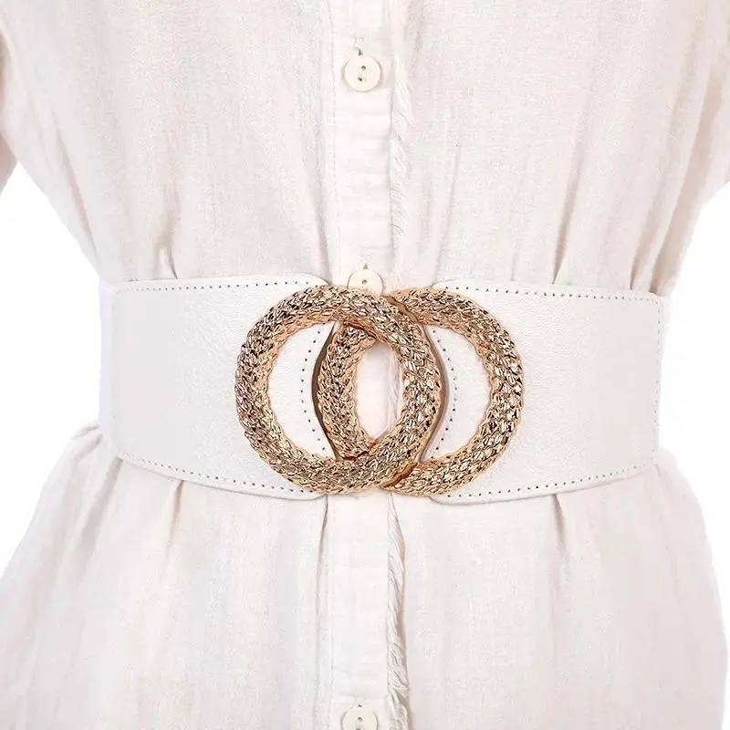 Womens Multicolor Elastic Waistband Belt Summer Style Wide Bow Decorative Fashion Girdle for Dress Coat Sweater Black White
