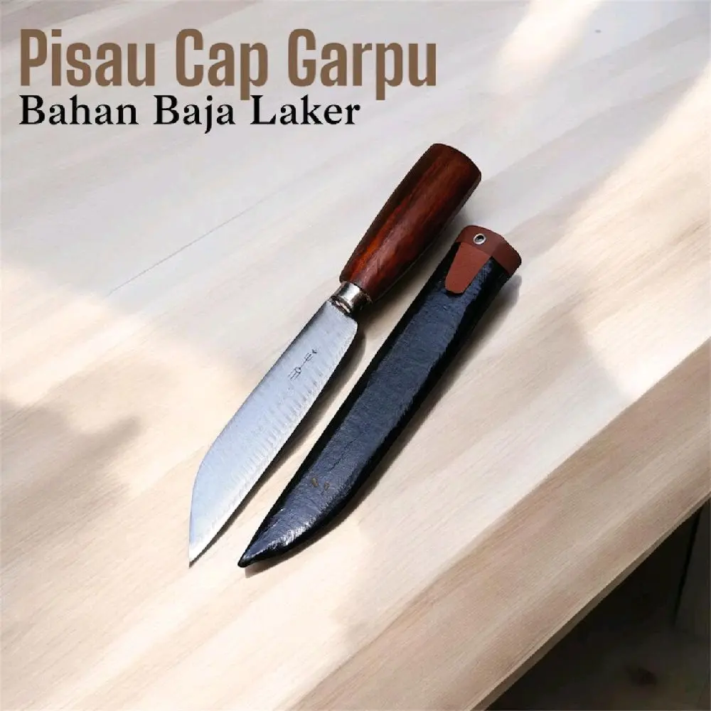 Pisau Dapur Cap Garpu Bahan Baja Laker Tempaan Gagang Kayu Kitchenware