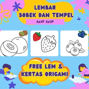 Lembar Kertas Edukasi Sobek Tempel Worksheet Anak-anak Free Lem & Kertas Origami Warna untuk Aktivitas Belajar