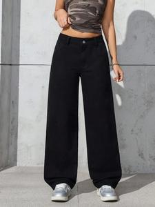 Jeans para Mujer Corte Curvo Regular Fit Cintura Alta Elástica Lavado Claro Algodón Casual Primavera Otoño Unicolor vaqueras mujer outfit