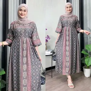 Dress Chibi Motif Etnik Viral 2026 Tali Samping Kanan Kiri Rayon Premium Tebal Resleting Depan Muslim Nyaman Santai Gaun Midi Wanita Ukuran Ld 120 Pb 130 Desain Unik Menarik