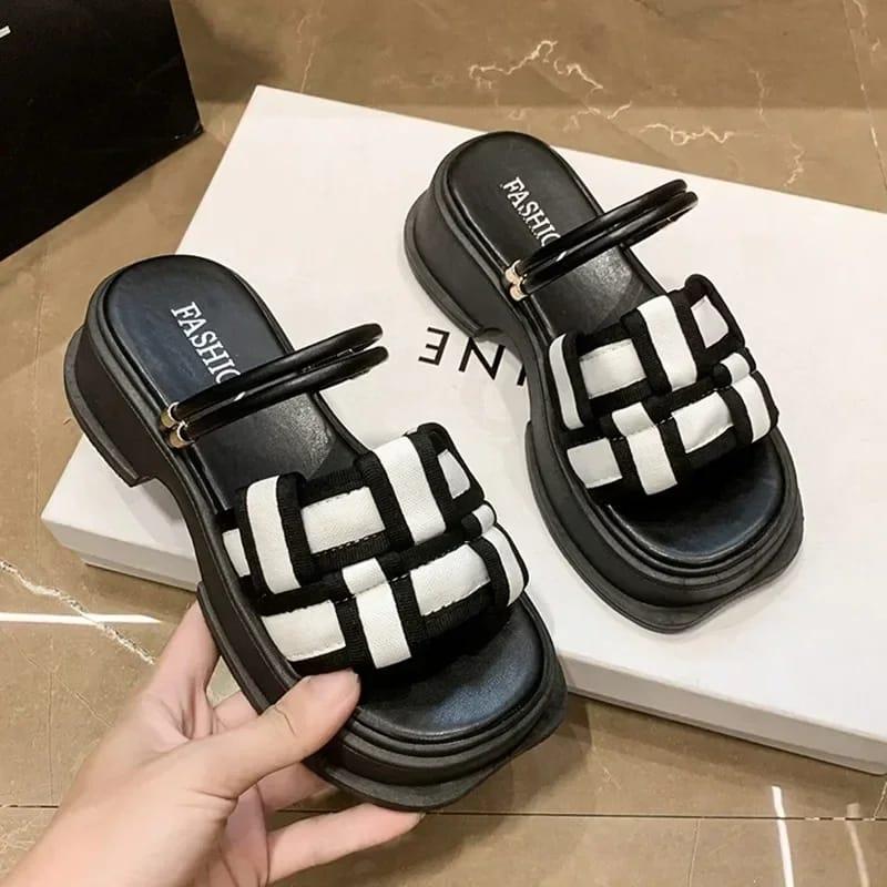 Sandal Wedges Wanita Korea Selop Tali Anyam  Shoes Cewek 2