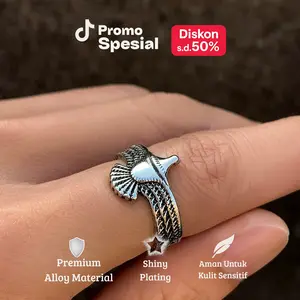 Cincin Eagle Wings yang Dapat Disesuaikan untuk Pria dan Wanita - Model Sayap Elang HipHop Starboy - Rings Elegan Silver Aksesoris Elegan Cewe Cowo Retro
