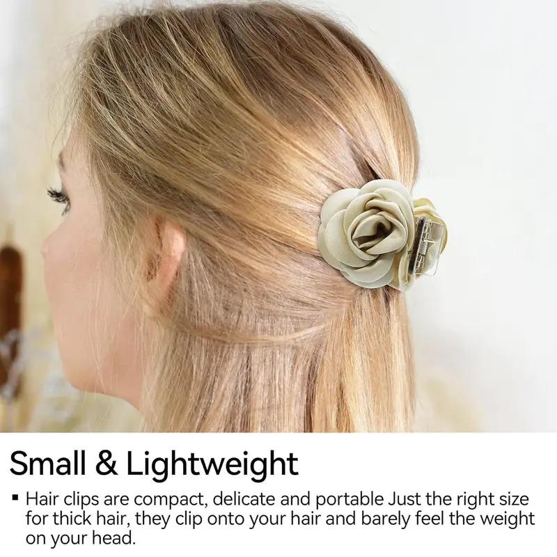 Product Introduction of 3pcs Elegant Vintage Rose Hair Claw Clips, Medium Size Fabric Floral Hair Accessories for Women, Fashionable Design for Daily Wear, Parties, Valentine'S Day 1
