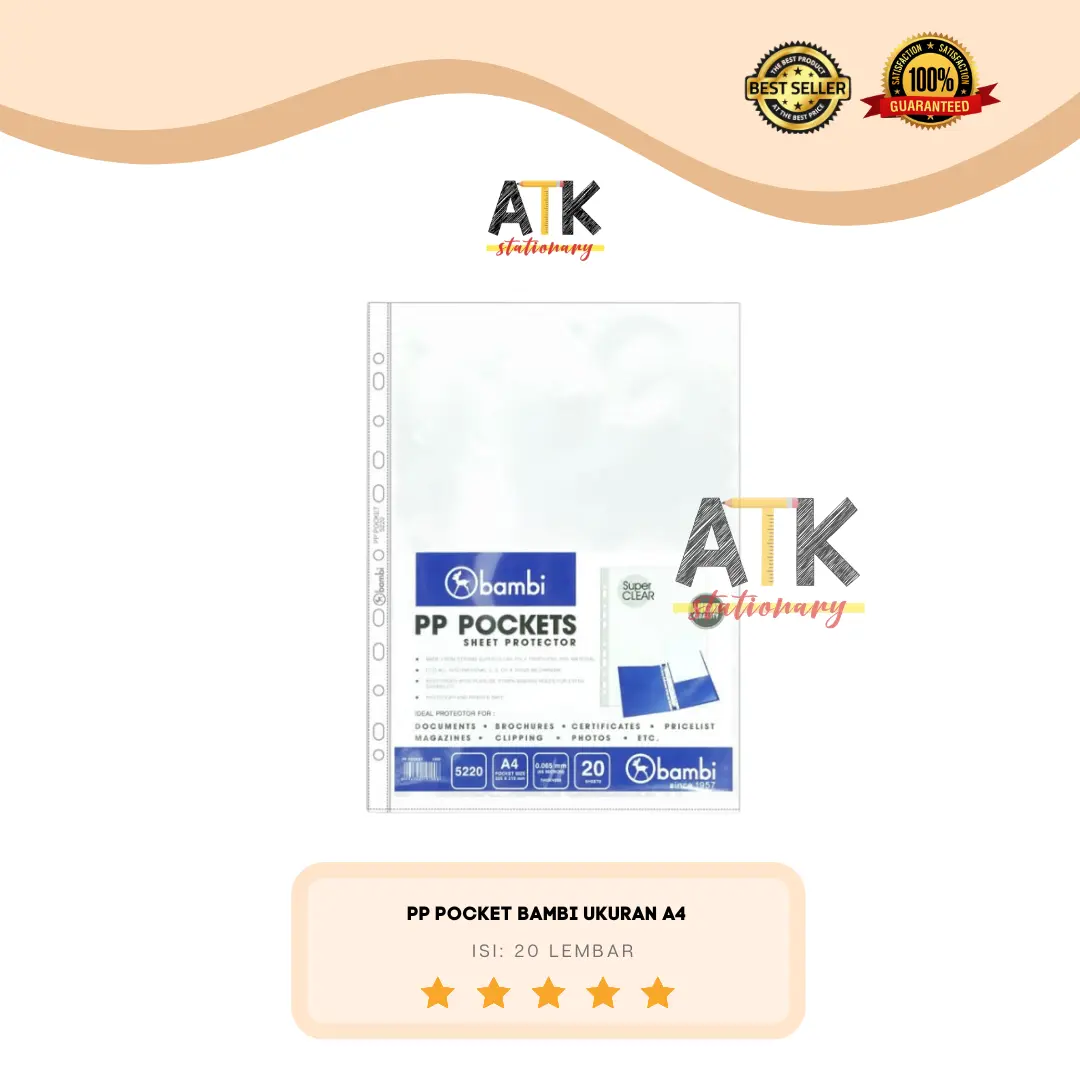 Glass Clear PP Pocket Bambi Ukuran A4 ( 1 Pack) atk