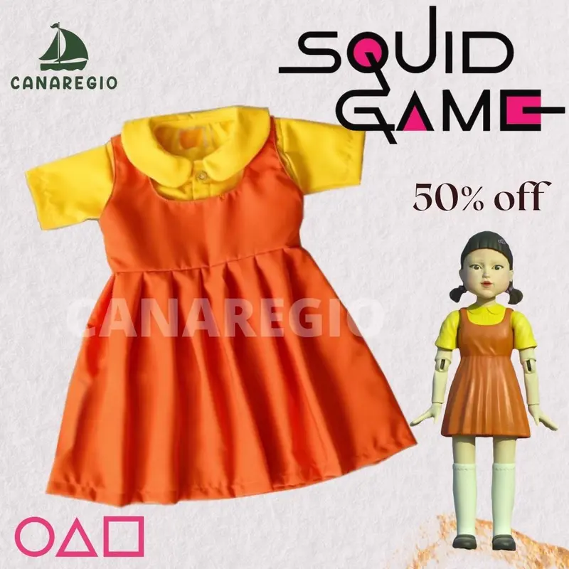 Kostum Boneka Squid Game / Baju Viral / Kostum Photoshoot Anak / Kostum Baju Dress Viral / Kostum boneka Squid Game anak perempuan / Younghee Dress / Kostum Bayi / Squid Game 1