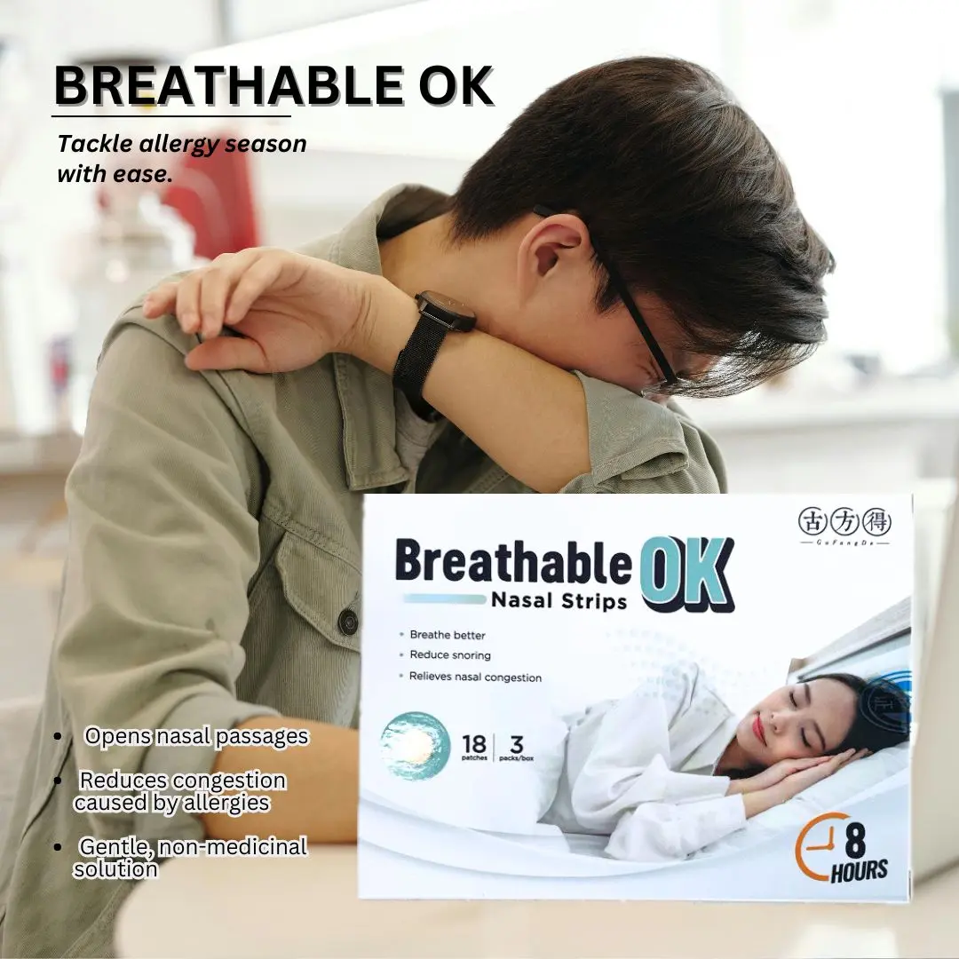 Gu Fang De Breathable OK Nasal Strips – Relieve Nasal Congestion & Improve Breathing (18 Patches, 3 Packs)