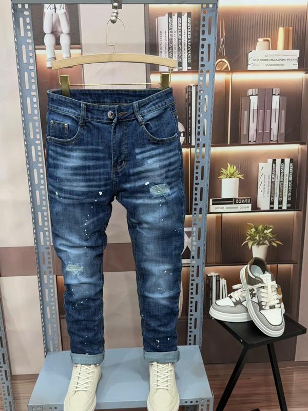 Quần Jean Nam Co Giãn Form Slimfit Màu Xanh Đậm Vẩy Sơn Wash Bạc R3359 - Menswear Pants, Denim , quan jean 2025