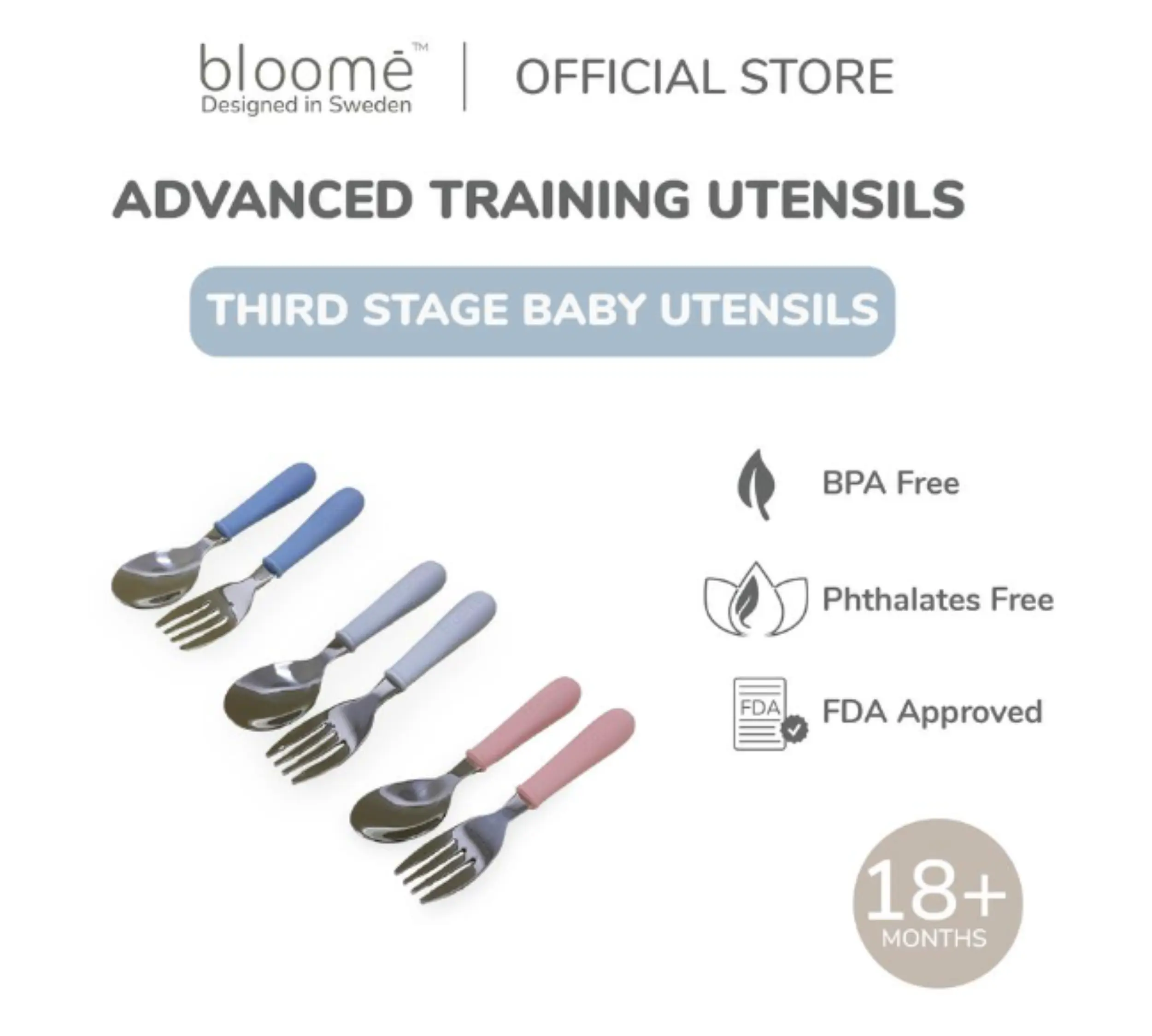 BLOOME Baby Advance Grip Training Utensils-Stage 3 | Sendok Garpu Bayi