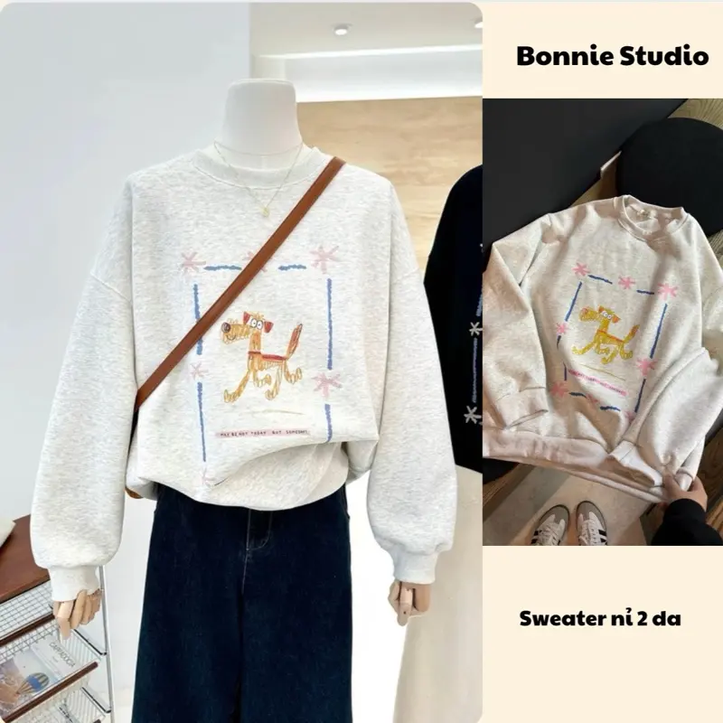 [DEAL MỞ BÁN] Áo Sweater Bonnie Hình Dễ Thương Cổ Bo Tròn Nỉ 2 Da, Áo Nỉ Cổ Tròn | M211