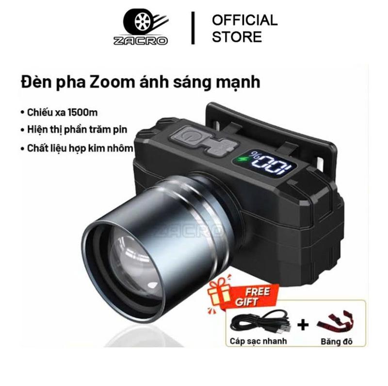 ZACRO Đèn pin đội đầu T430 zoom xa chống nước IPX5 Đèn đội đầu đi phượt 1000 lumen Hai pin lithium 4000mAh + Sạc USB ZC430
