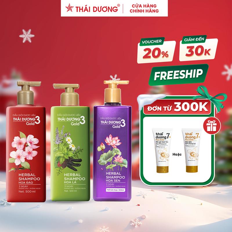  Dầu gội Dược Liệu Thái Dương 3 Chai 500ml 333ml  200ml  - Sao Thái Dương 