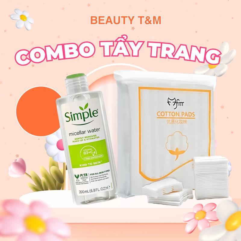 Simple Nước Tẩy Trang Micellar Water 200ml Tặng Bông Tẩy Trang Dành Cho Da Dầu Mụn & Nhạy Cả - Dưỡng Ẩm & Làm Sạch Hiệu Quả