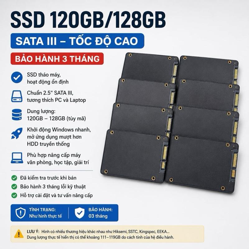 SSD 120GB/128GB SATA III Tốc Độ Cao Bảo Hành 3 Tháng SSD Tháo Máy Hoạt Động Ổn Định Chuẩn 2.5" SATA III Tương Thích PC và Laptop ổ cứng tính