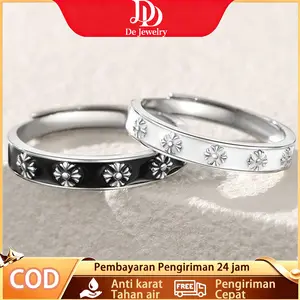 DE JEWELRY  cincin titanium cincin perak 925 & Cross Couple Rings Ins Korean Japanese Style Adjustable Size Anti-fade Elegant Romantic Gift For Lovers Students cincin anti karat