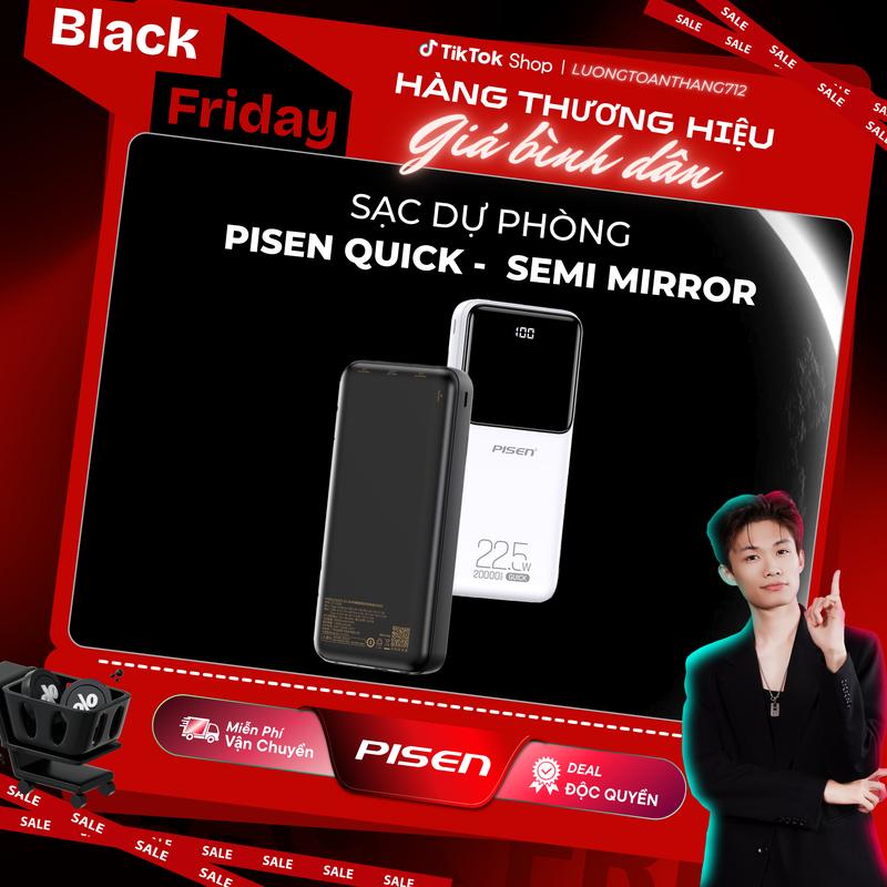 Deal Đặc Biệt PISEN Sạc dự phòng PISEN QUICK - Semi Mirror Sạc Nhanh 22.5W Dung Lượng Khủng 30000mAh Đen Trắng TP-D040 | 4 Cổng Sạc Thông Minh Kèm dây Đeo Tiện Lợi | Phù Hợp Điện Thoại Android IOS | Bảo Hành 24 Tháng | Bảo Hiểm 2 Triệu Đô Toàn Cầu