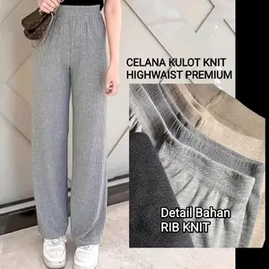 CELANA KULOT RIB KNIT WANITA Highwaist // Kulot Panjang Melar full karet // Celana kulot  Basic Dewasa kekinian Nyaman Lembut