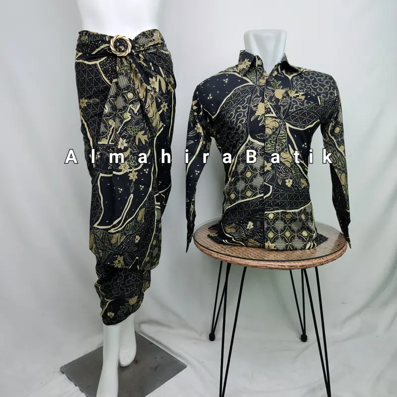 COD_Baju Couple Kemeja Batik Pria Dan Rok Lilit Motif AS MAROON/Couple Kemeja Lengan Panjang Kondangan/Kemeja Batik Rok Lilit/Kemeja/Couple Kemeja Bareng Doi 3