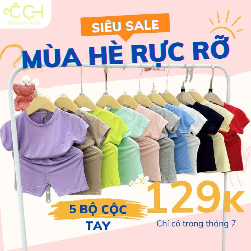 Combo 5 bộ thun lạnh cộc tay màu trơn (ngẫu nhiên khác màu nhau) từ 7-16kg. Cho bé trai và bé gái.