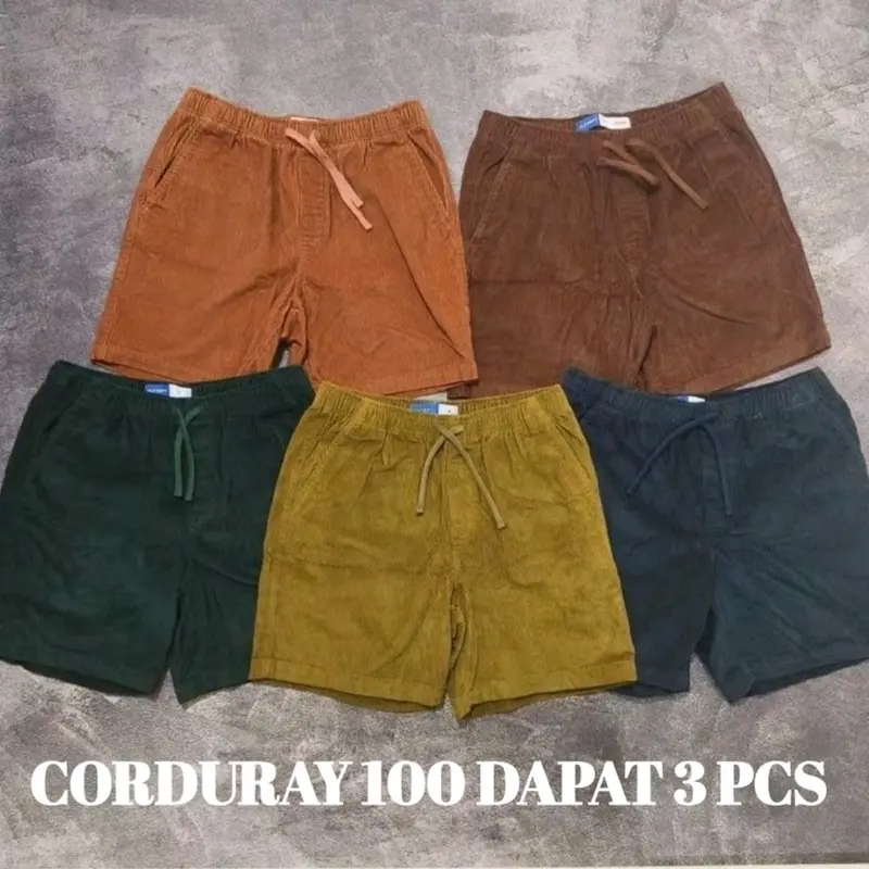 PROMO 100 DAPAT 3 CELANA PENDEK CORDUROY POLOS DEWASA UNISEX Biru Hitam Merah Shorts Pendek Jeans Melar Karet Panjang Cowok Pria Wanita Casual Muda Santai 1