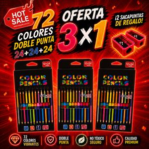 3x1 Colores Bicolor 36/72 Colores | Tiempo limitado | Colores Intensos | Lápices Escolares | Lápices de color