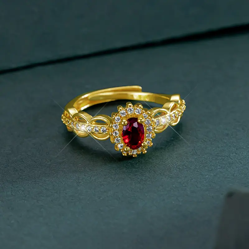 【003Harga telah dibanting, segera di CO】Chard Wake Cincin Wanita Korea Vintage Red Gemstone Perhiasan Ukuran Bebas Cincin Cewek Original  CWR032-Red 2