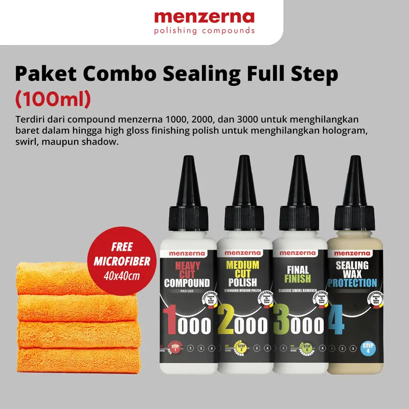 Pengkilap Body Motor Mobil MENZERNA Combo 50ml Paket Komplit Ecer Kompon Kasar Medium Halus Wax Sealant Kilap Permanen Waterbased CoatingCoating 5