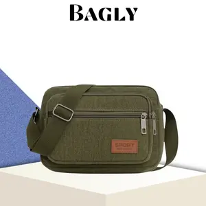BAGLY Tas Slingbag Pria Selempang Bahu Polos YS14 dengan Muatan Banyak Simple Elegan Outdoor Sporty Serat Kanvas 24x12x16cm