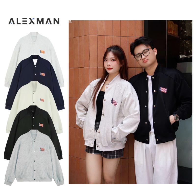 (MỞ BÁN) Áo khoác Boomber A20 chất nỉ 2 DA COTTON ALEXMAN thêu cờ nam nữ cotton Unisex Local Brand Menswear