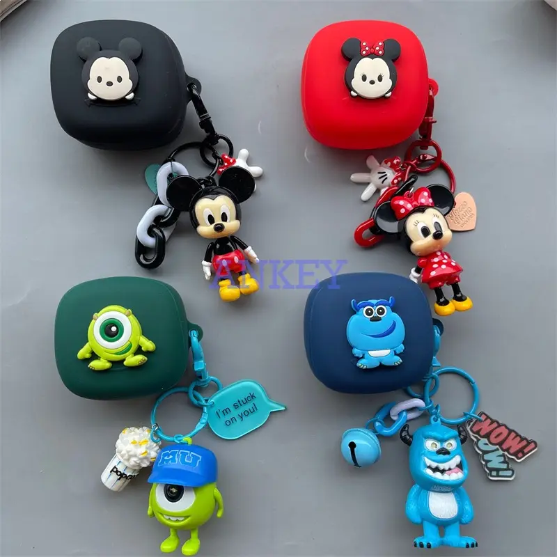 for Samsung Galaxy Buds FE Case Buds 2 Pro Live Silicone Mouse Lovely Earbuds Waterproof Shockproof Soft Protective Headphone Cover Headset Skin with Pendant