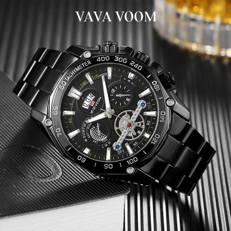 VAVAVOOM 2421 Jam Tangan Pria Stainless Steel Analog Quartz Original Tahan Air Watch + Kotak Gratis 4