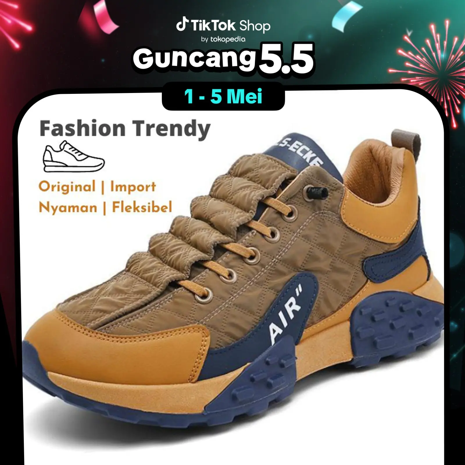 Sepatu Sneakers Pria Importy Shoes Fashions Casual Men's Canvas Olahraga Sport KENXIEX 120618 - Black/White/Brown Kasual