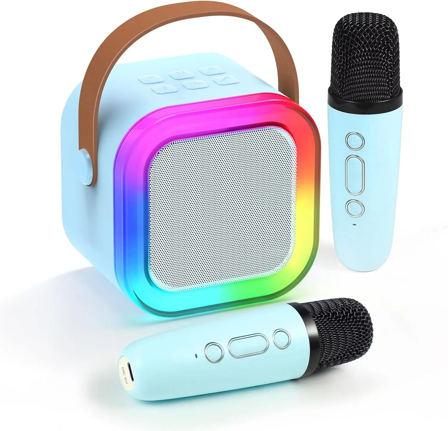 K12 Karaoke Machine for Kids Adults,Portable Bluetooth Mini Microphone Singing Speaker with 2 Wireless lavalier Mic and Light,Toys for All Smartphones,Birthday,Family,Home Party Audio Colorful Rechargeable Android Button Stereo karaoke videoke Set