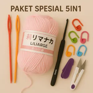 MADEBYBULAT - PAKET SPESIAL 5IN1 BENANG RAJUT STARTER KIT CROCHET MILK COTTON PEMULA SPESIAL LENGKAP