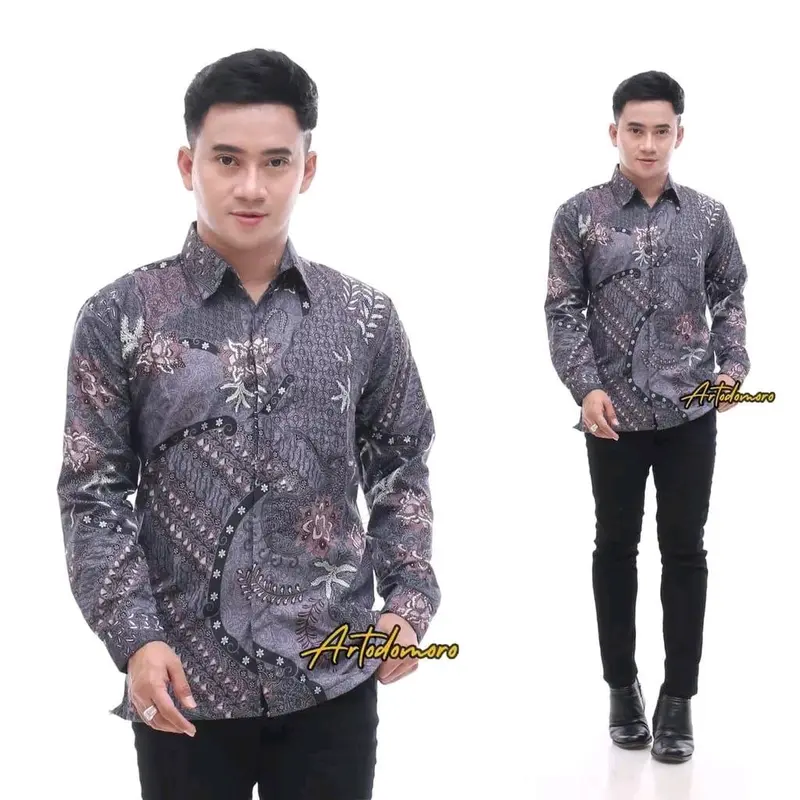 Kemeja Batik Premium Berfuring Lengan Panjang Atasan Pria Nyaman Motif Kain Katun 6