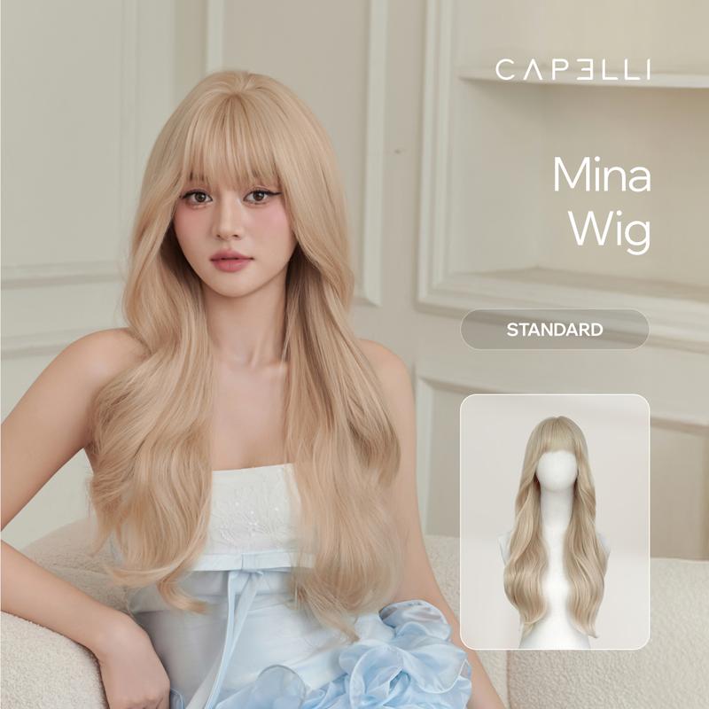 Tóc Giả Nguyên Đầu CAPELLI Xoăn Lơi Mái Thưa Bạch Kim Mina Wig 
