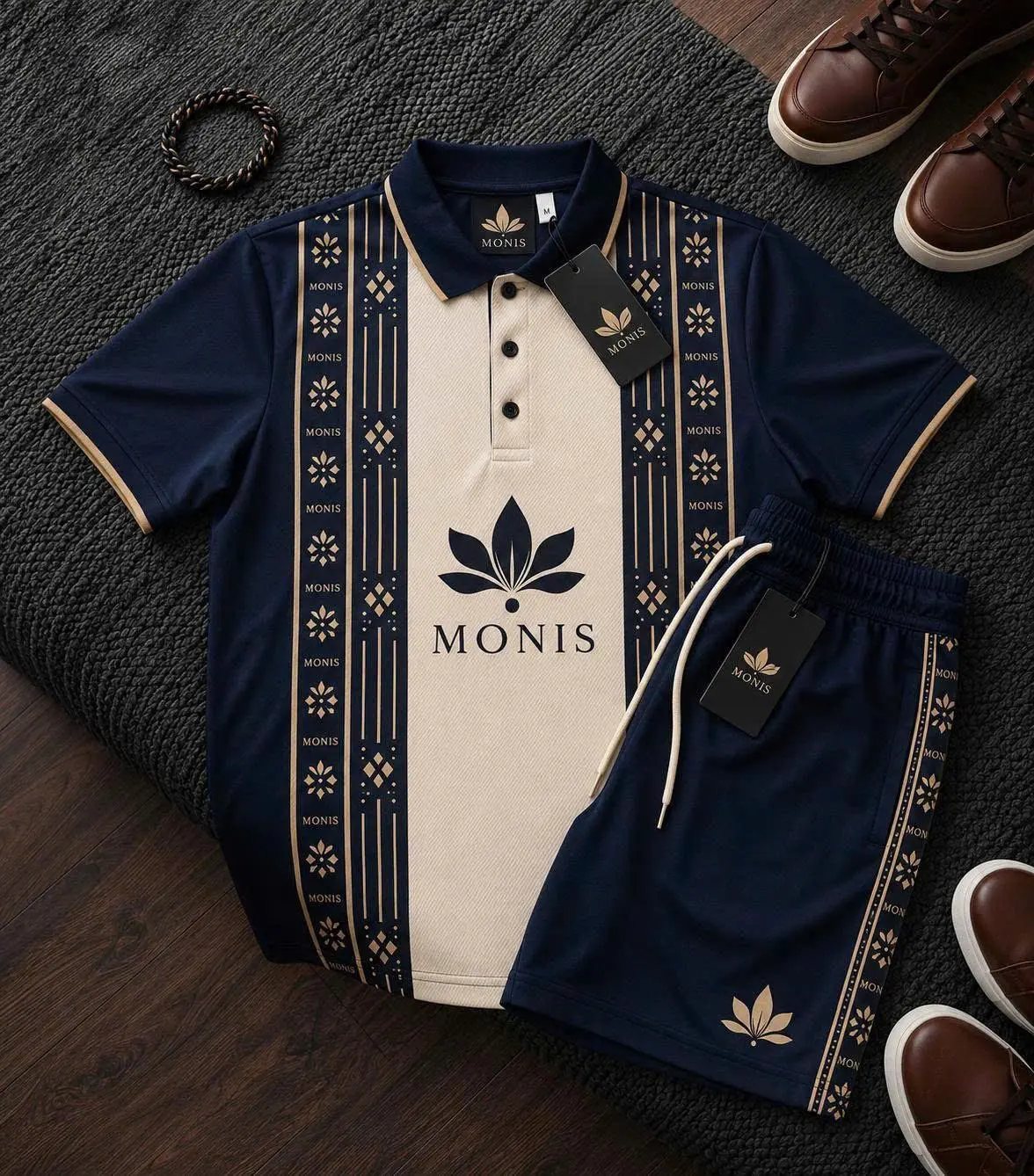 Bộ Thể Thao Nam MONIS Athletic Áo Polo Phối Màu Royal Navy Kem Phong Cách Old Money Sang Trọng Cao Cấp Form Chuẩn
