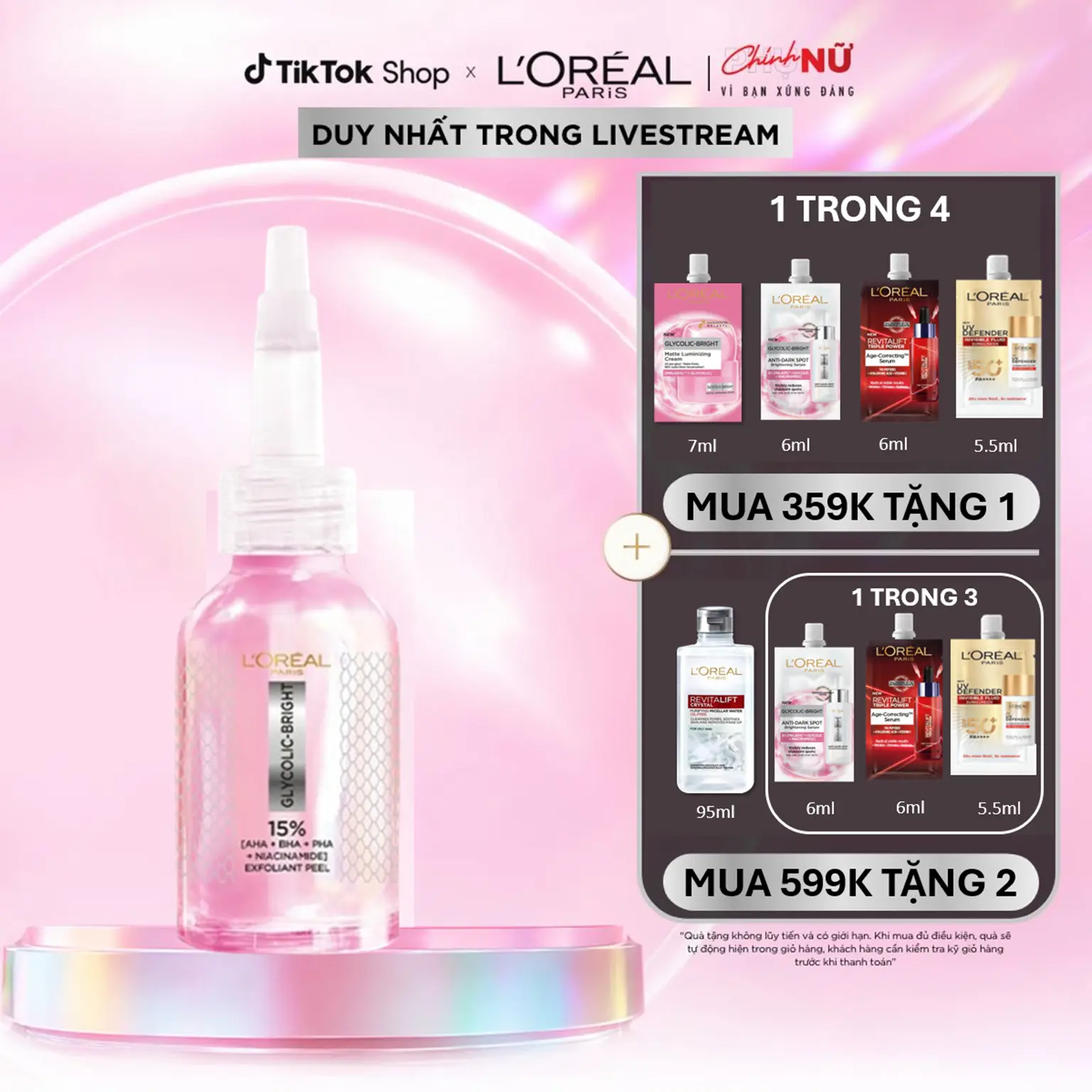 Tinh Chất L'oreal Paris Glycolic Bright Anti Dark Spot Exfoliant Peel Sáng Da Làm Sạch Tế Bào Da Chết 25ml
