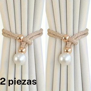 Sujetador de cortina elegante con decoración de perla falsa, 2 piezas de cuerda ajustable, Accesorios chic para cortinas para decoración del hogar