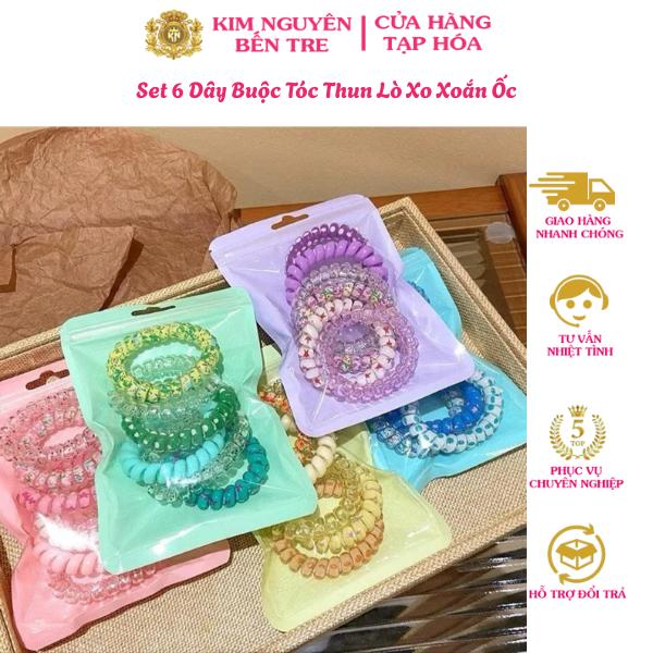 Set 6 Dây Buộc Tóc Thun Lò Xo Xoắn Ốc Co Giãn Nhiều Màu Sắc Đẹp Cho Nữ Xinh Tiện Lợi & Phong Cách Hàn Quốc