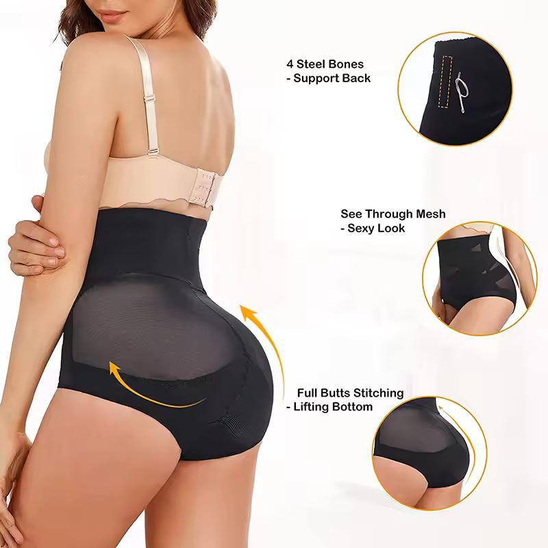 Product Introduction of Women Soft Cross Mesh Brief Sexy Breathable Underwear Double Layer Shapewear Panty Tummy Control Butt Lifter Waist Trainer Lingerie Body Shaper Semi-Transparent Panties 17