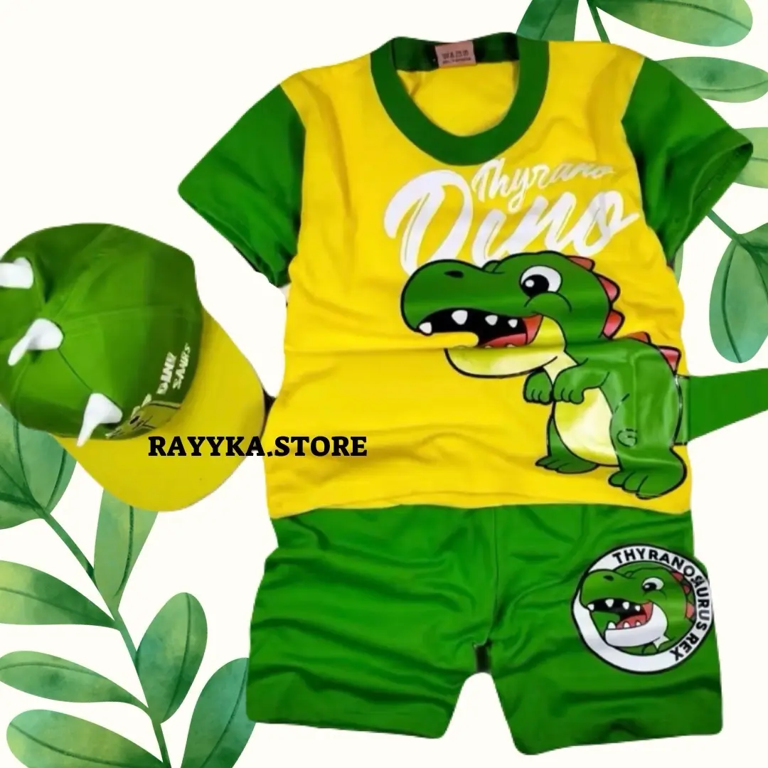BAJU DINO ANAK SETELAN DINOSAURS ANAK LAKI LAKI UNTUK UMUR 1-10 TAHUN Laki-Laki Katun Bayi Hewan Perempuan Pria Parsel