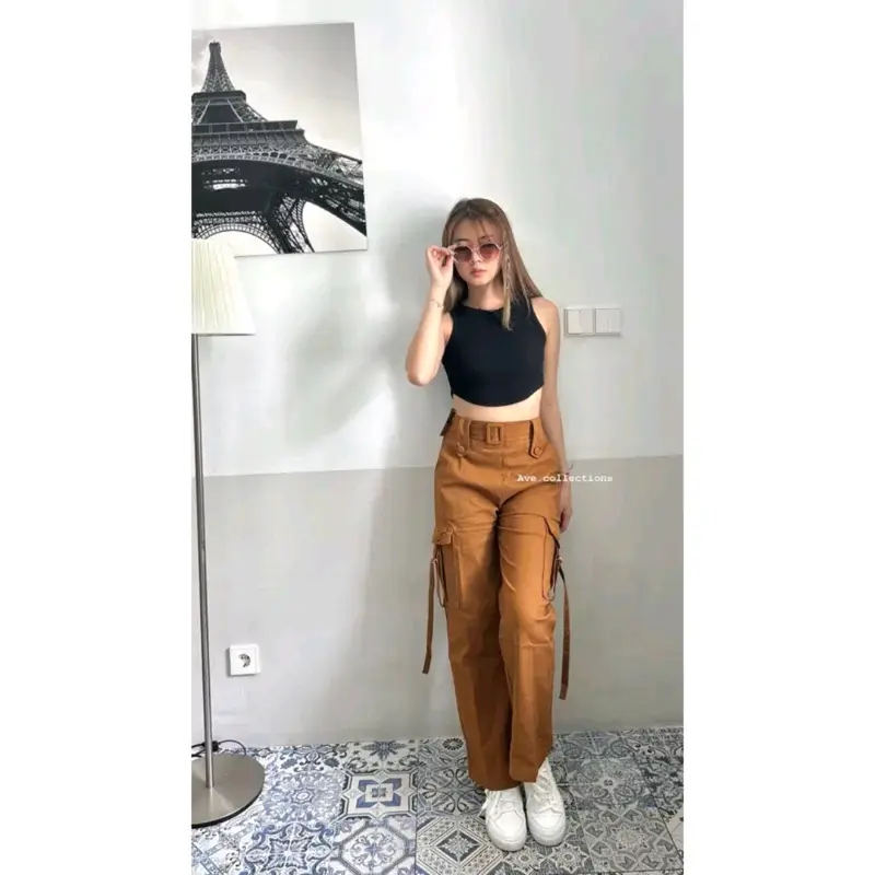 AVE 1113 - Michelle Qullote Cargo Pants | Celana Kulot Kargo Wanita Dewasa Soft Jeans 0