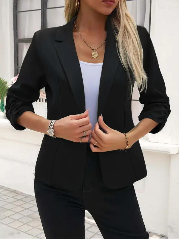 Women's Solid Color 3/4 Sleeve Blazer, Casual Button Front Outerwear for Work Office Business, Ladies Spring & Fall Clothes 2