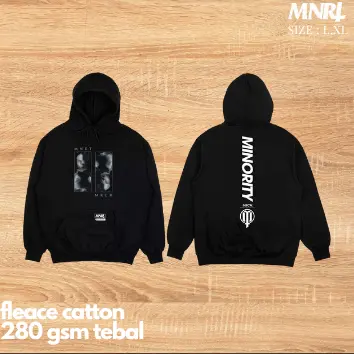 Hoodie Minority280 GSM Black Dark Series 02 - Bahan Katun Fleece - Tinta Plastisol - Ukuran L~XL Fleece Unisex