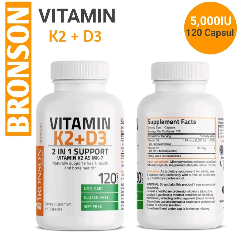 Suplemen Bronson Vitamin D3 K2 120 Capsul - 2 Vitamin Penting untuk Tulang dan Jantung Anda 0