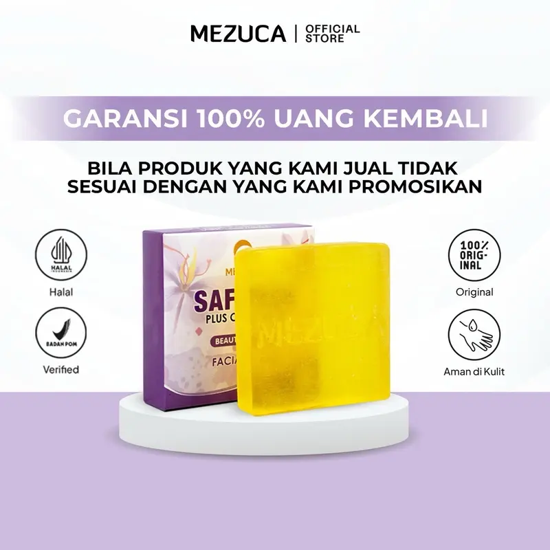 Facial Soap MEZUCA Saffron Plus Collagen 60gr Sabun Wajah Membantu Mencerahkan Melembabkan Menutrisi Kulit Muka Atasi Jerawat Bekas Jerawat BPOM 2